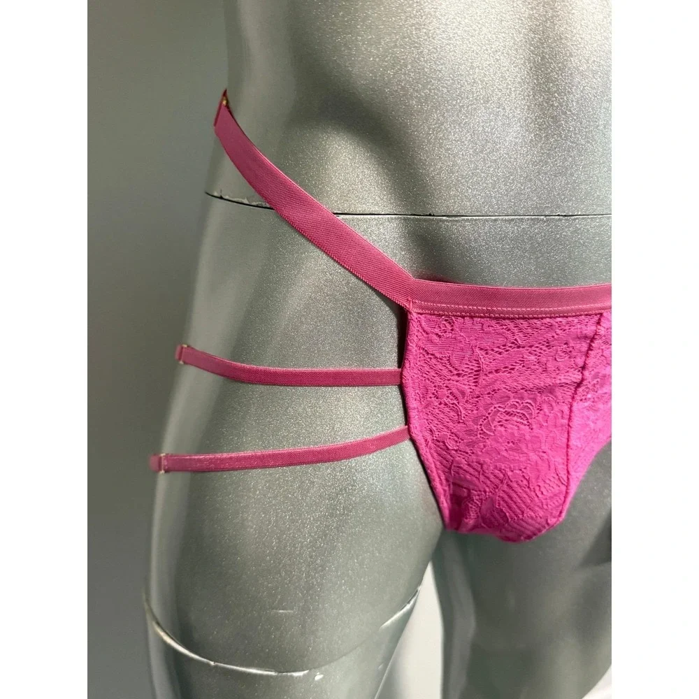 Cosabella Never Say Never Mens Strappy Lace Thong Pink Open Back Underwear NEW‎